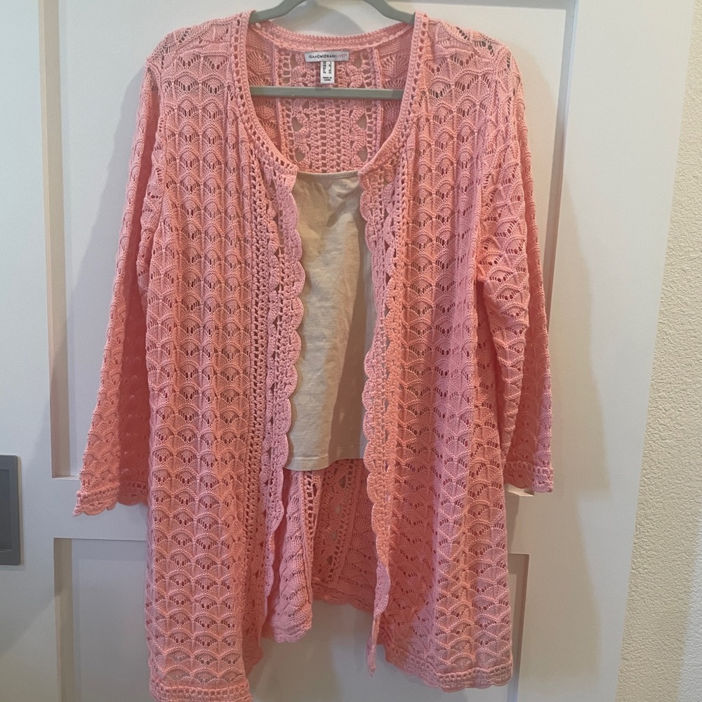 Isaac Mizrahi Live Brand Cardigan Crochet Pink
